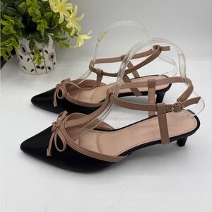 Kelly & Katie Black and Tan Covered Toe
Pumps Small Heel Size 8